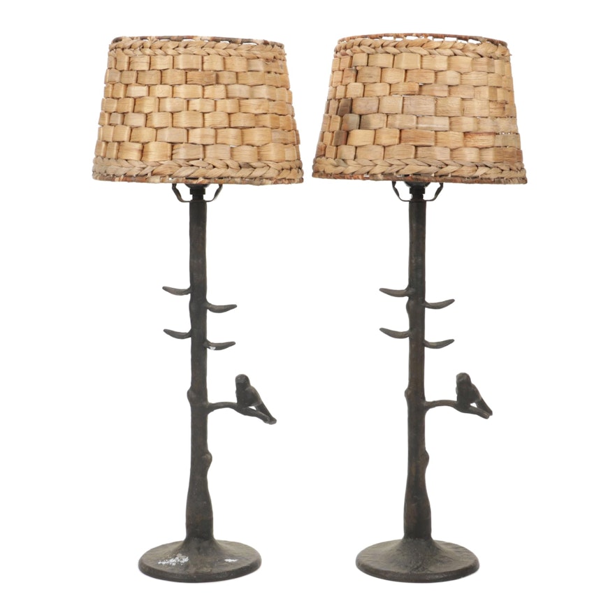 World Market Cast Metal Figural Bird and Tree Branch Form Table Lamps