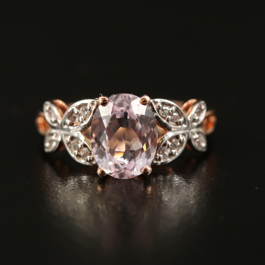 9K Rose Gold Kunzite and Sapphire Ring