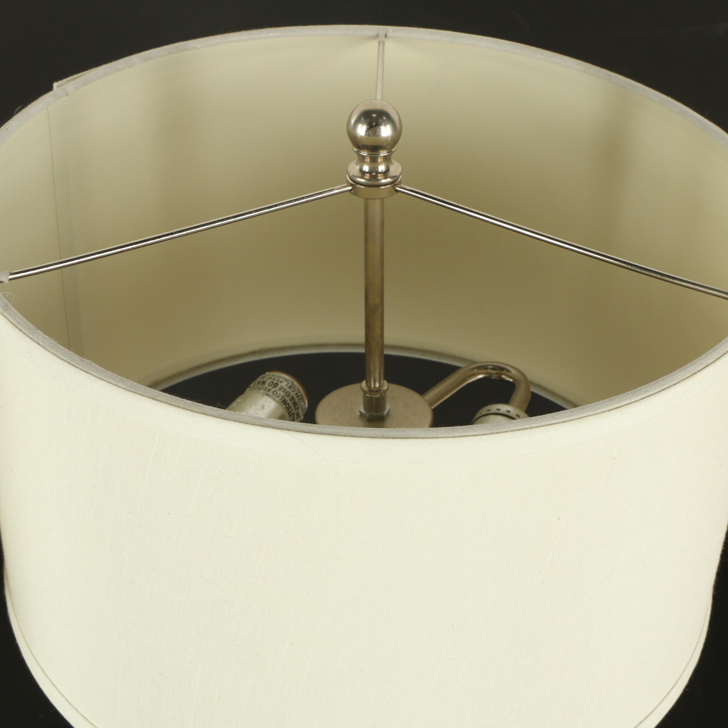 Pair of Contemporary Stacked Glass and Metal Table Lamps