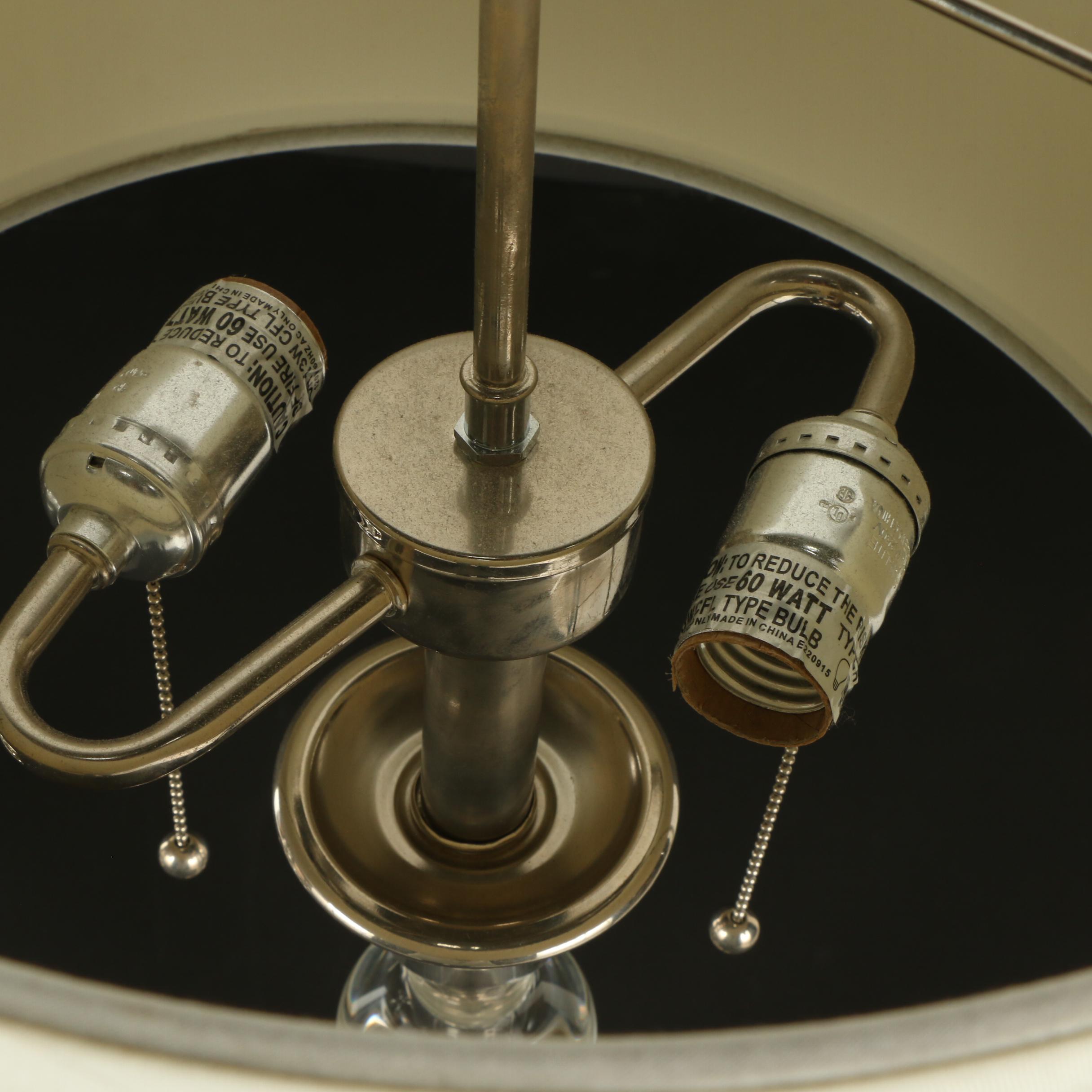 Pair of Contemporary Stacked Glass and Metal Table Lamps