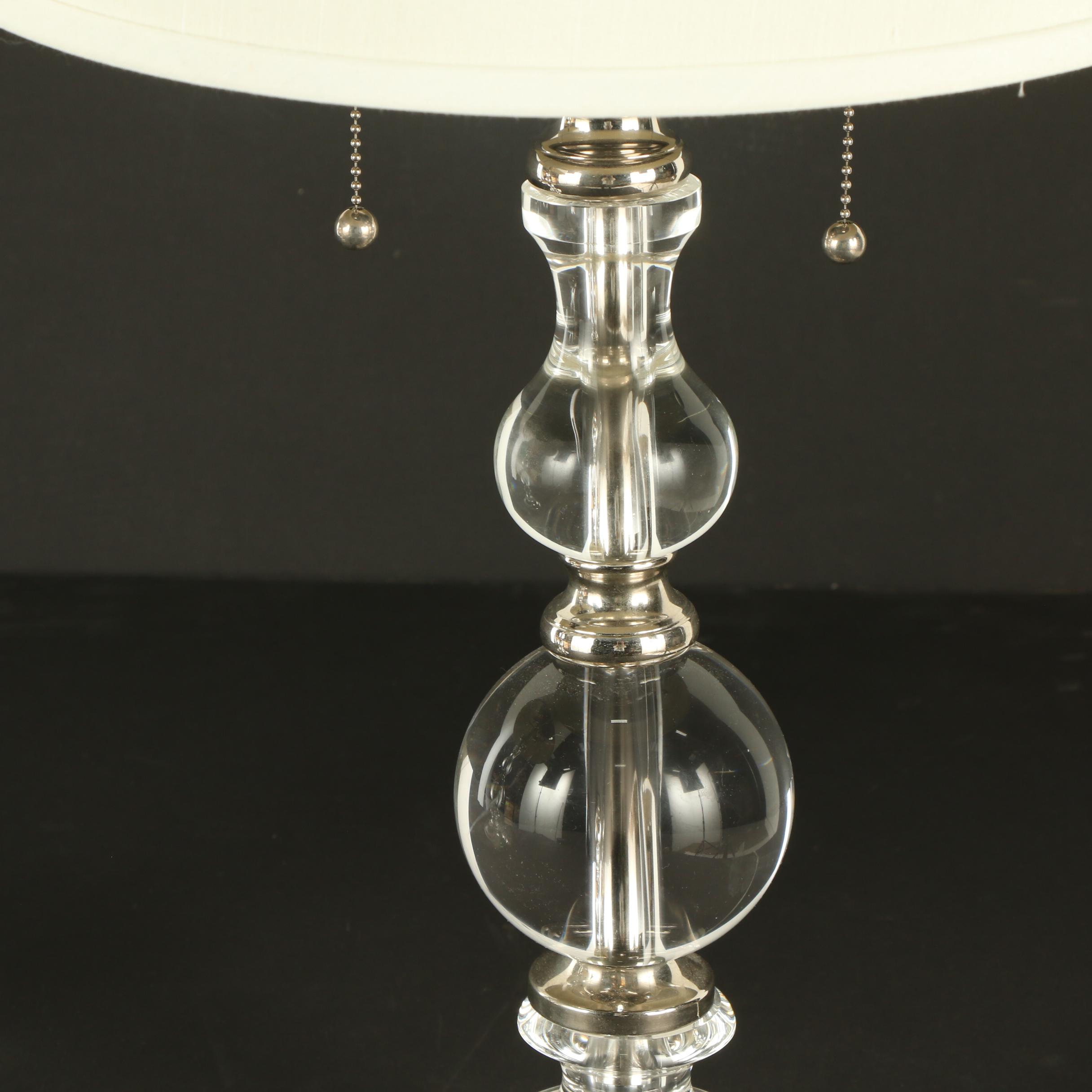 Pair of Contemporary Stacked Glass and Metal Table Lamps