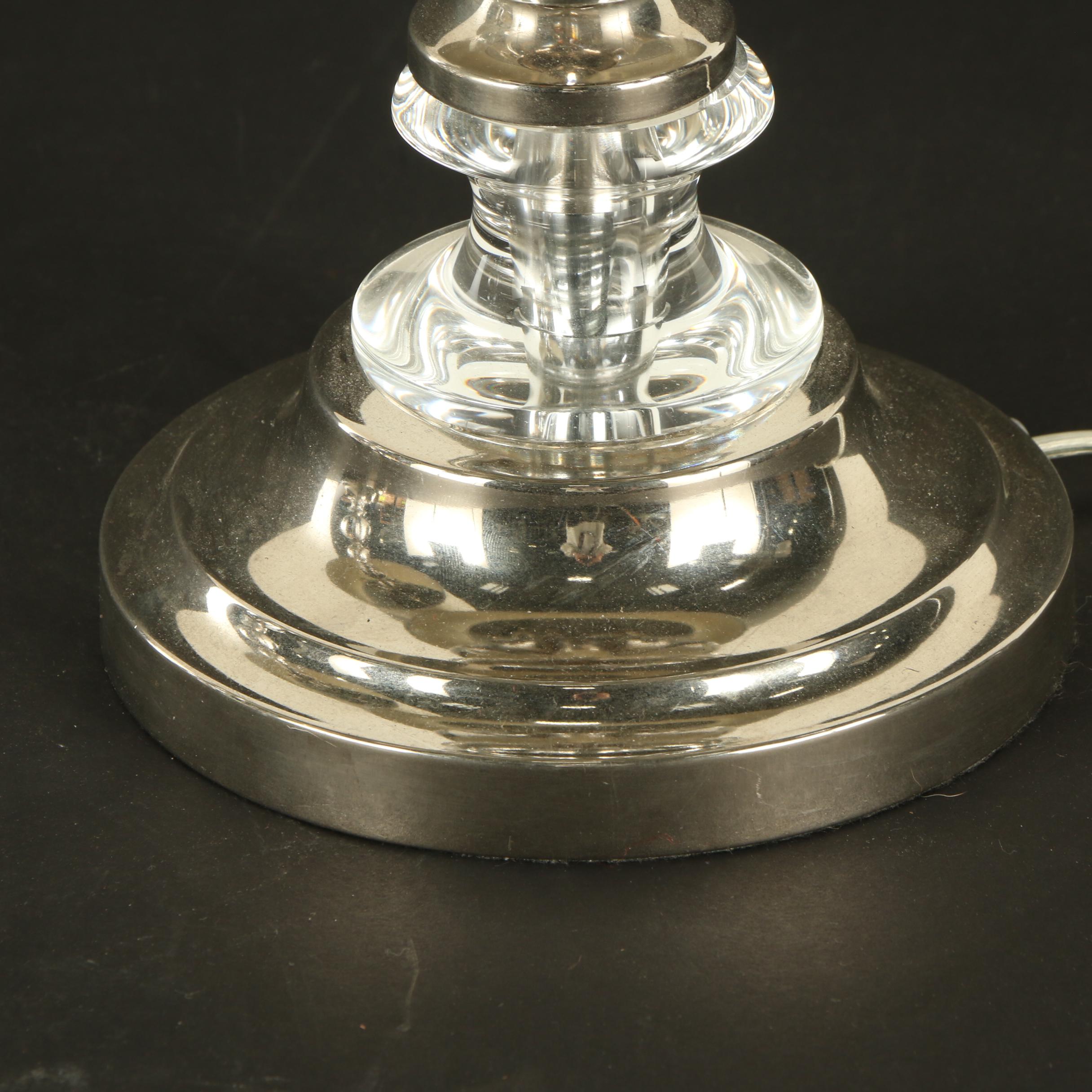 Pair of Contemporary Stacked Glass and Metal Table Lamps