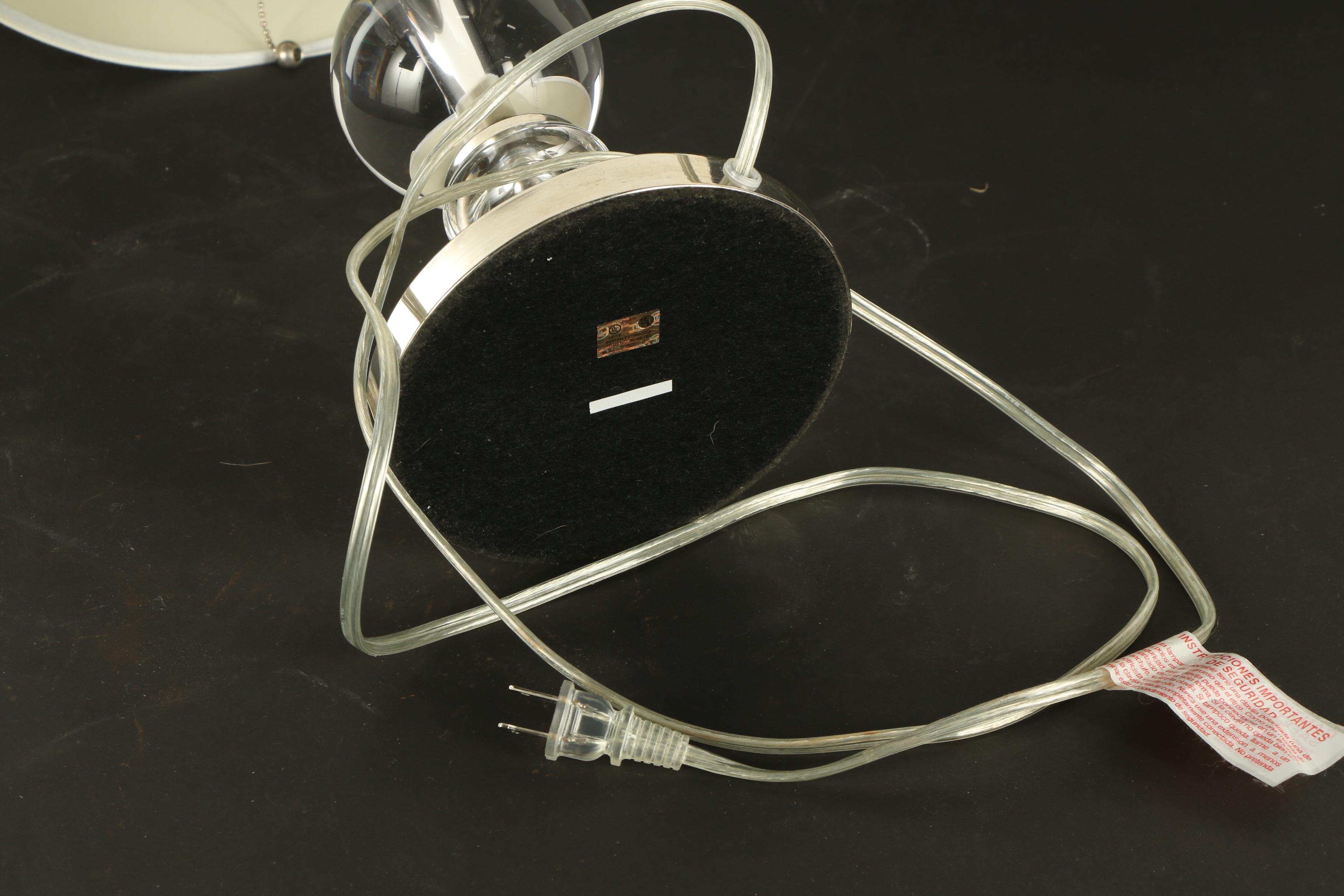 Pair of Contemporary Stacked Glass and Metal Table Lamps