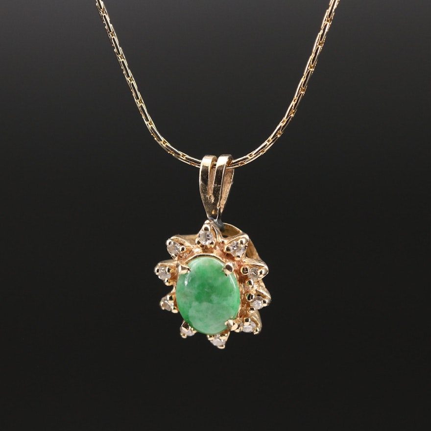 14K Jadeite and Diamond Pendant Necklace