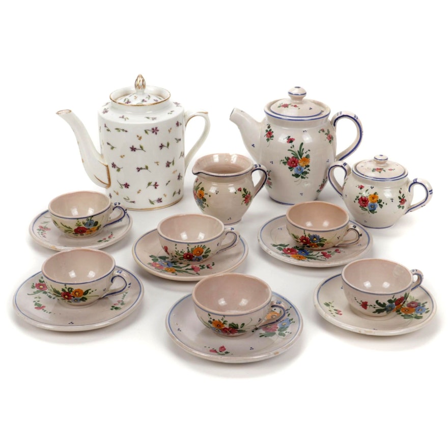 Italian Hand-Painted Coffee Set and English Porcelain Teapot