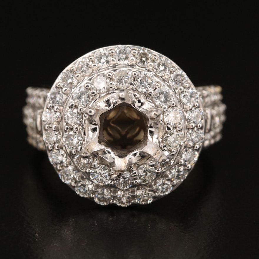 10K 2.40 CTW Diamond Double Halo Semi-Mount Ring