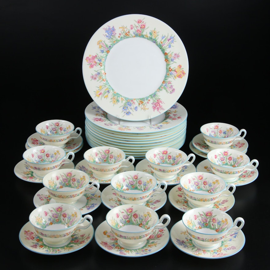 Wedgwood "Prairie Flowers" Bone China Plates and Teacups, 1938-1950