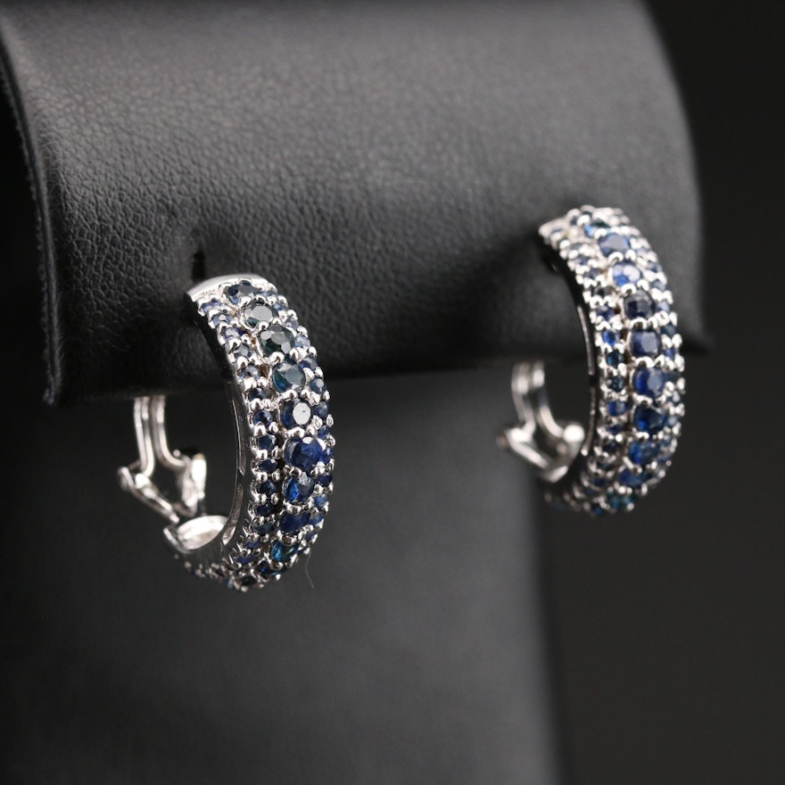 Sterling Sapphire Half Hoop Earrings