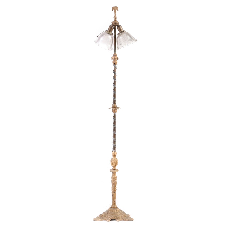 Gilt Metal and Spelter Two-Light Floor Lamp, Early/Mid 20th Century