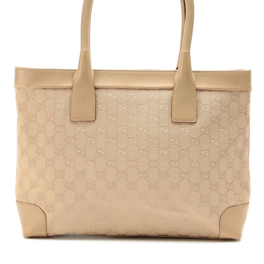 Gucci Beige GG Canvas and Leather Zip Tote