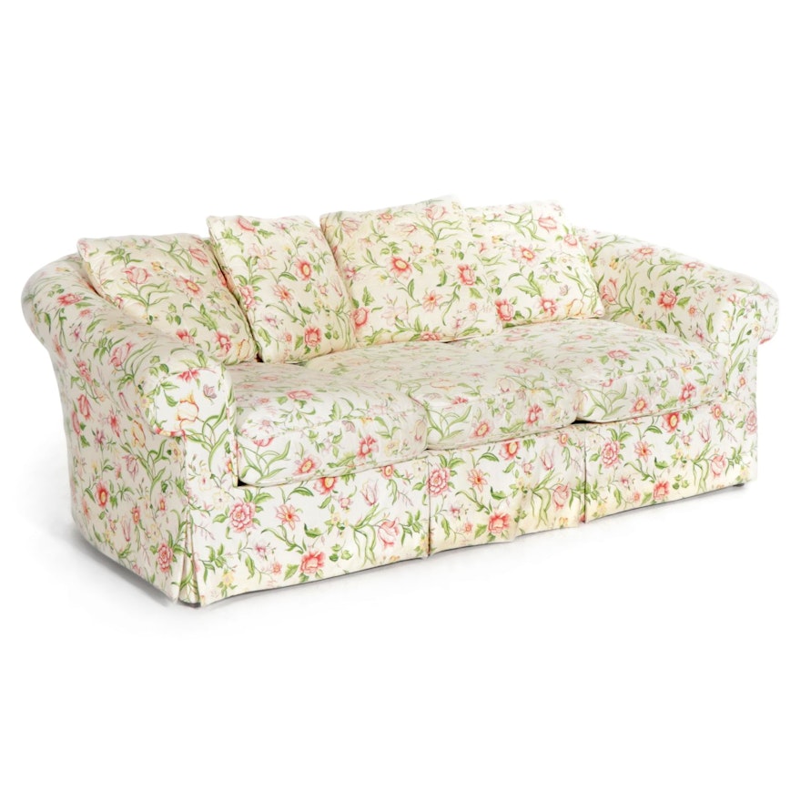Floral Upholstered Rolled Arm Sofa, Late 20th Century