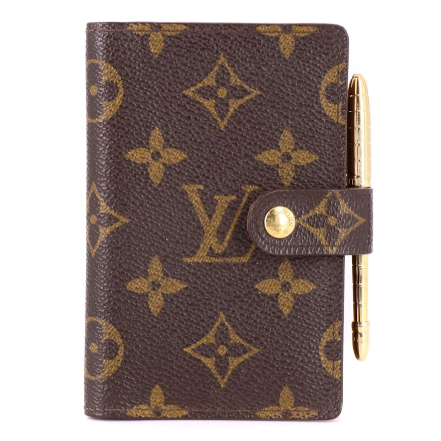 Louis Vuitton Agenda Cover in Monogram Canvas with Gold Pen