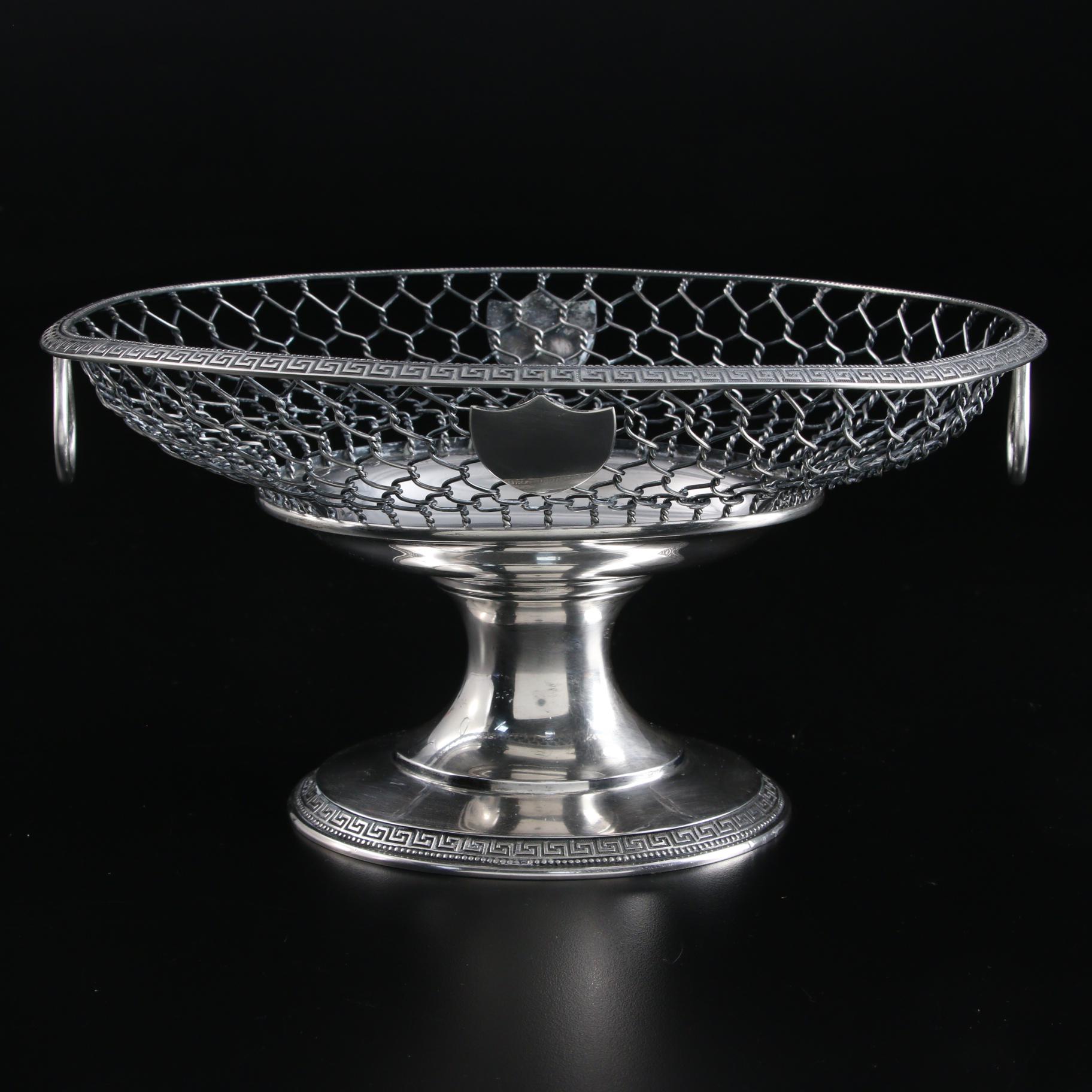 William Gale & Son Greek Key Bordered Sterling Silver Footed Fruit Basket