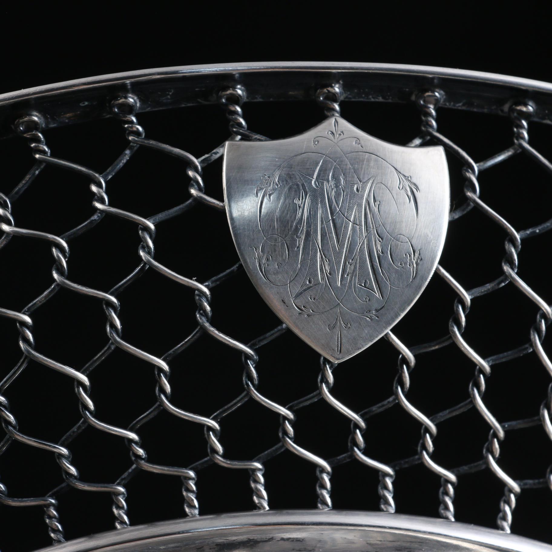 William Gale & Son Greek Key Bordered Sterling Silver Footed Fruit Basket