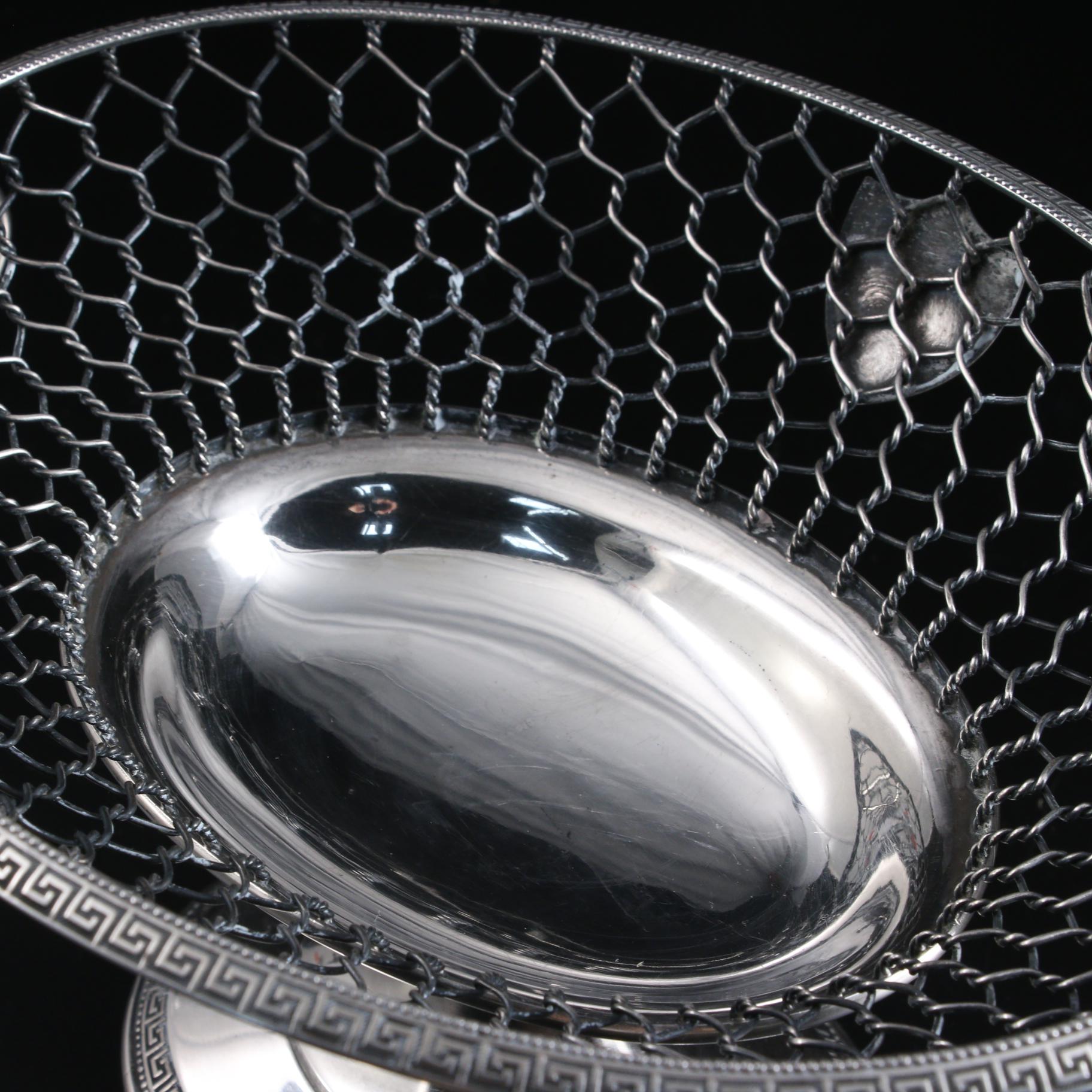 William Gale & Son Greek Key Bordered Sterling Silver Footed Fruit Basket