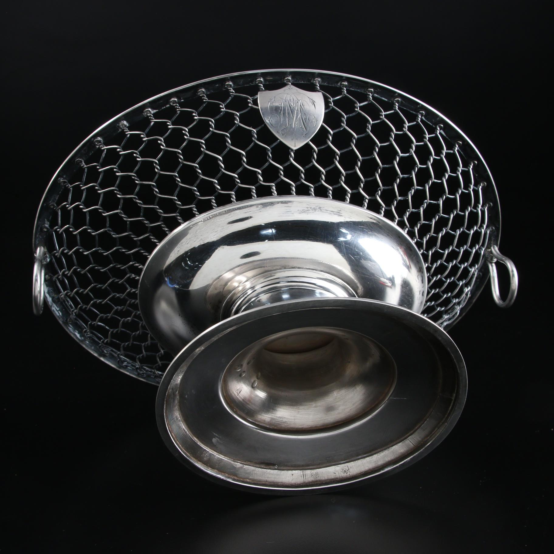 William Gale & Son Greek Key Bordered Sterling Silver Footed Fruit Basket