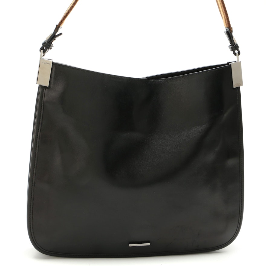 Gucci Black Leather and Web Strap Shoulder Bag
