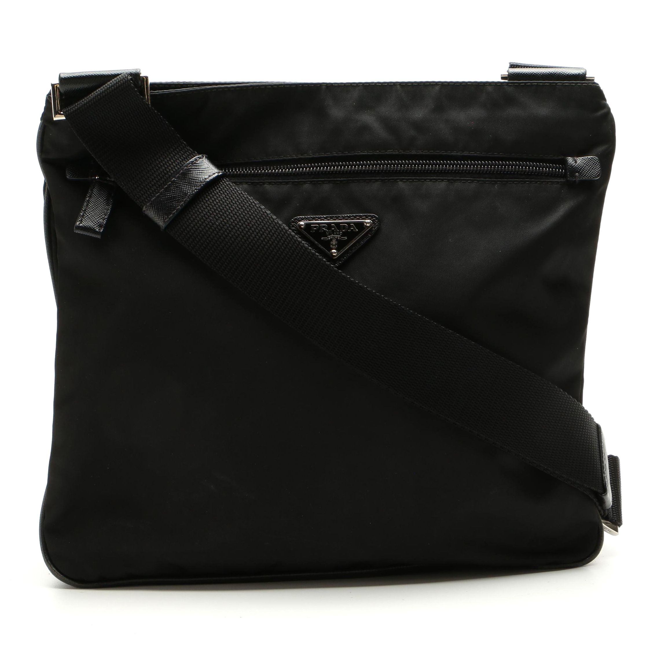 Prada Black Tessuto Nylon Crossbody Bag with Saffiano Leather Trim