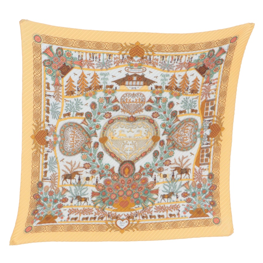 Hermès "Découpages" Plissé Silk Twill Scarf