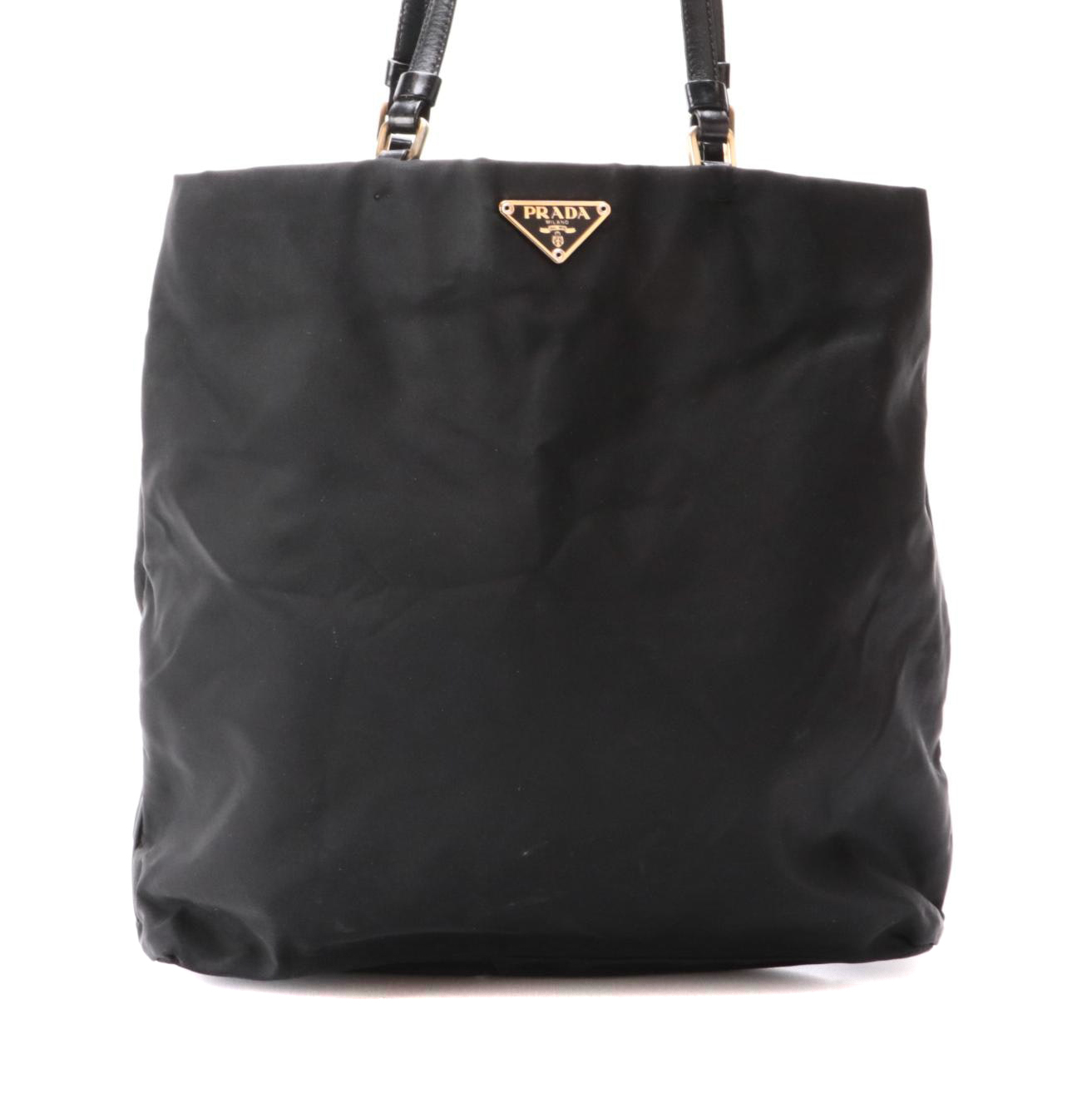 Prada Tessuto Shoulder Bag in Black Nylon with Leather Straps