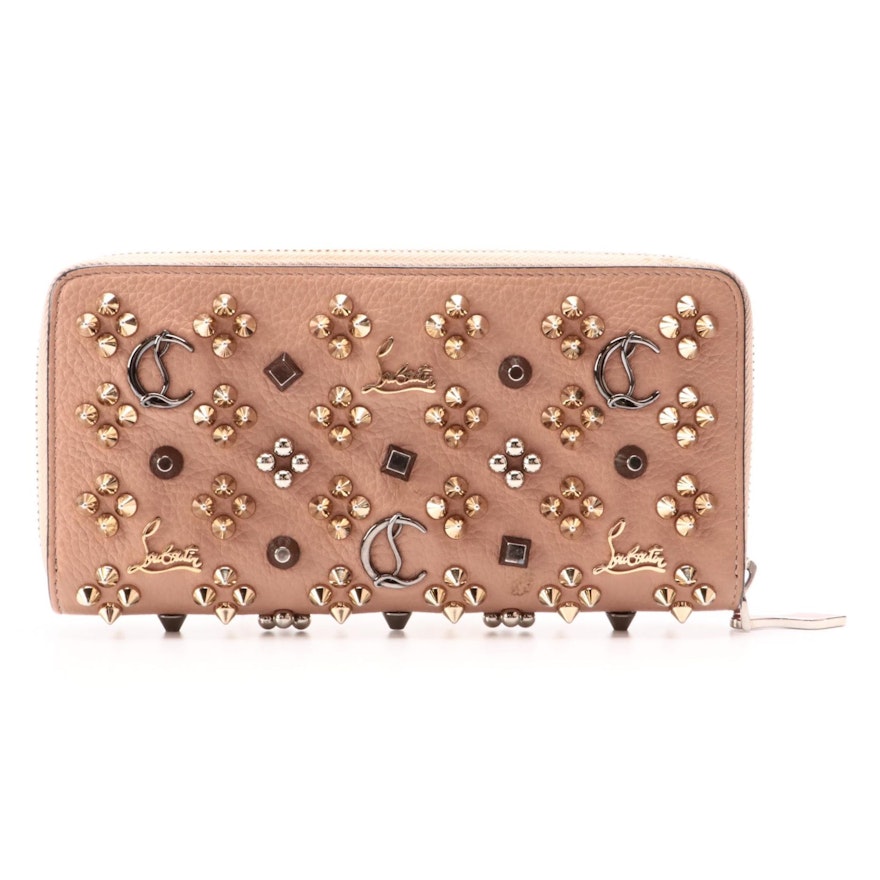 Christian Louboutin Studded Blush Leather Zip Wallet