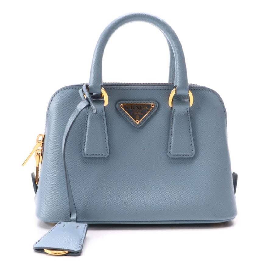 Prada Mini Promenade Two-Way in Blue Saffiano Leather