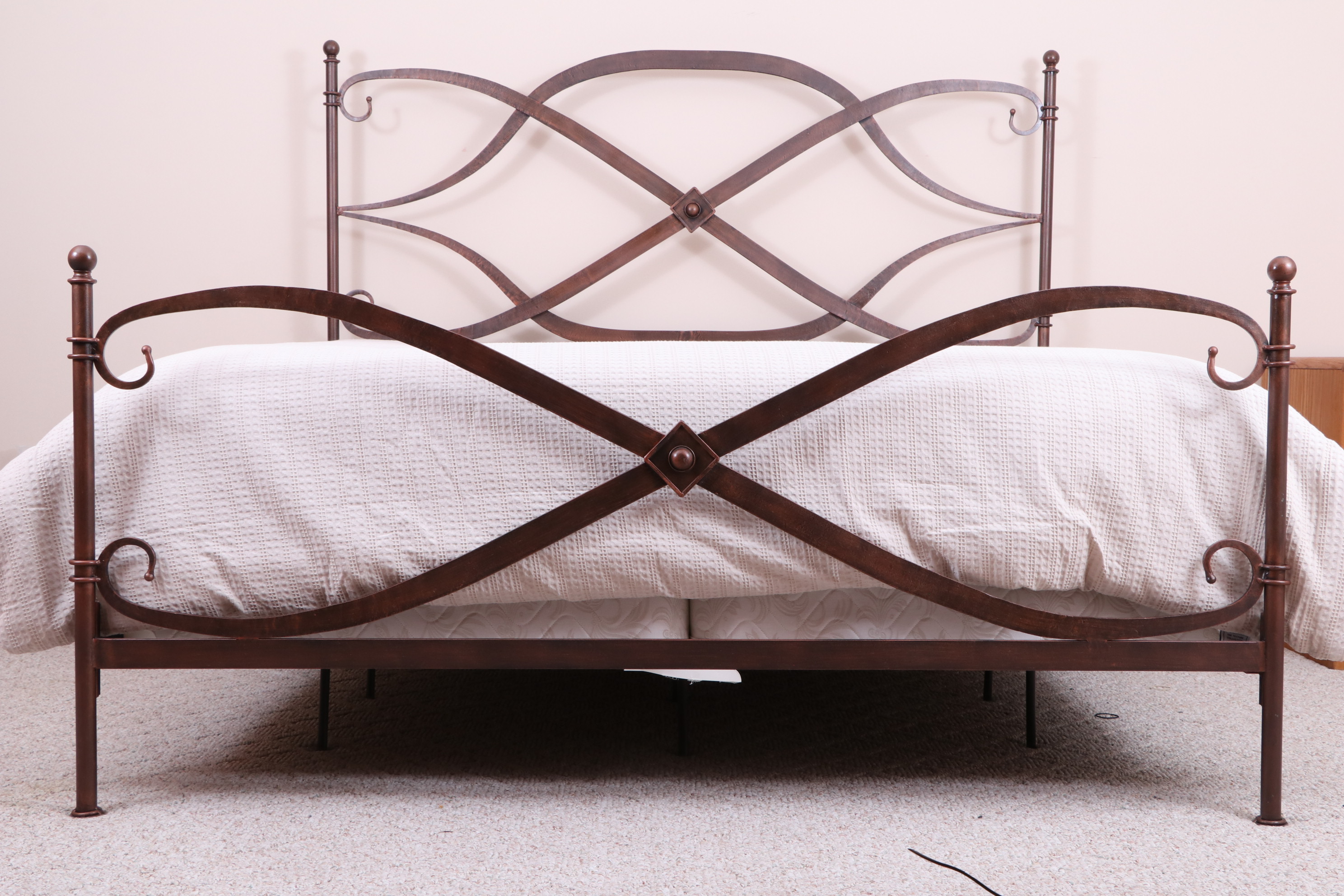 Arhaus "St. Lucia" Patinated Bronze Tone Iron King Bed with Coverlet