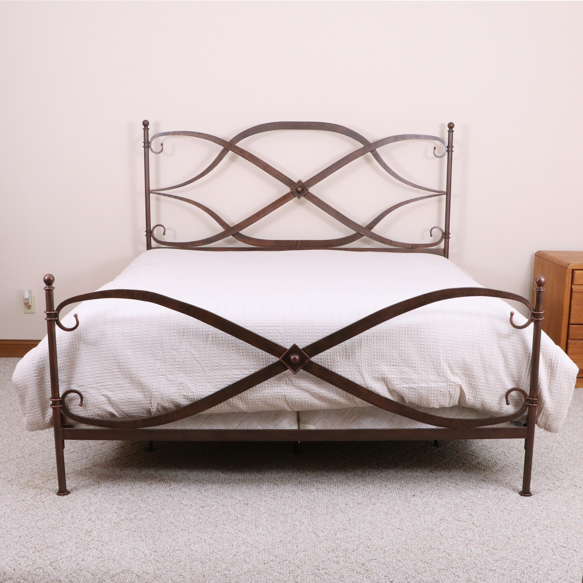 Arhaus "St. Lucia" Patinated Bronze Tone Iron King Bed with Coverlet