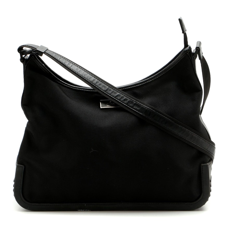 Gucci Black Nylon Hobo Bag with Leather Trim and Rubber Tread Bottom