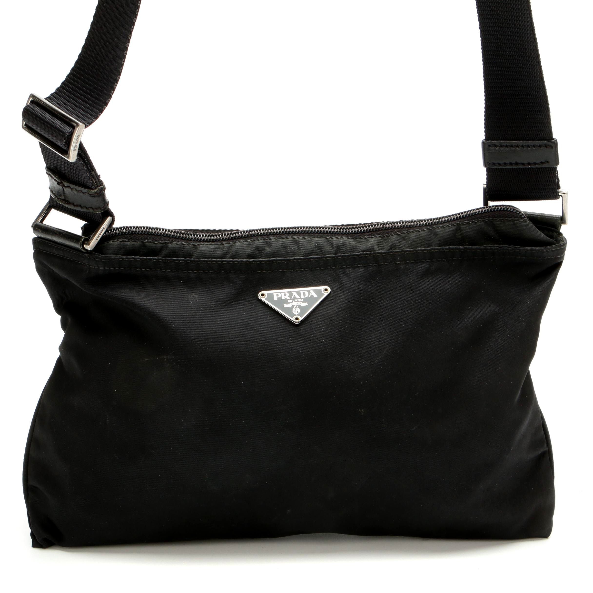 Prada Black Tessuto Nylon Crossbody with Leather Trim