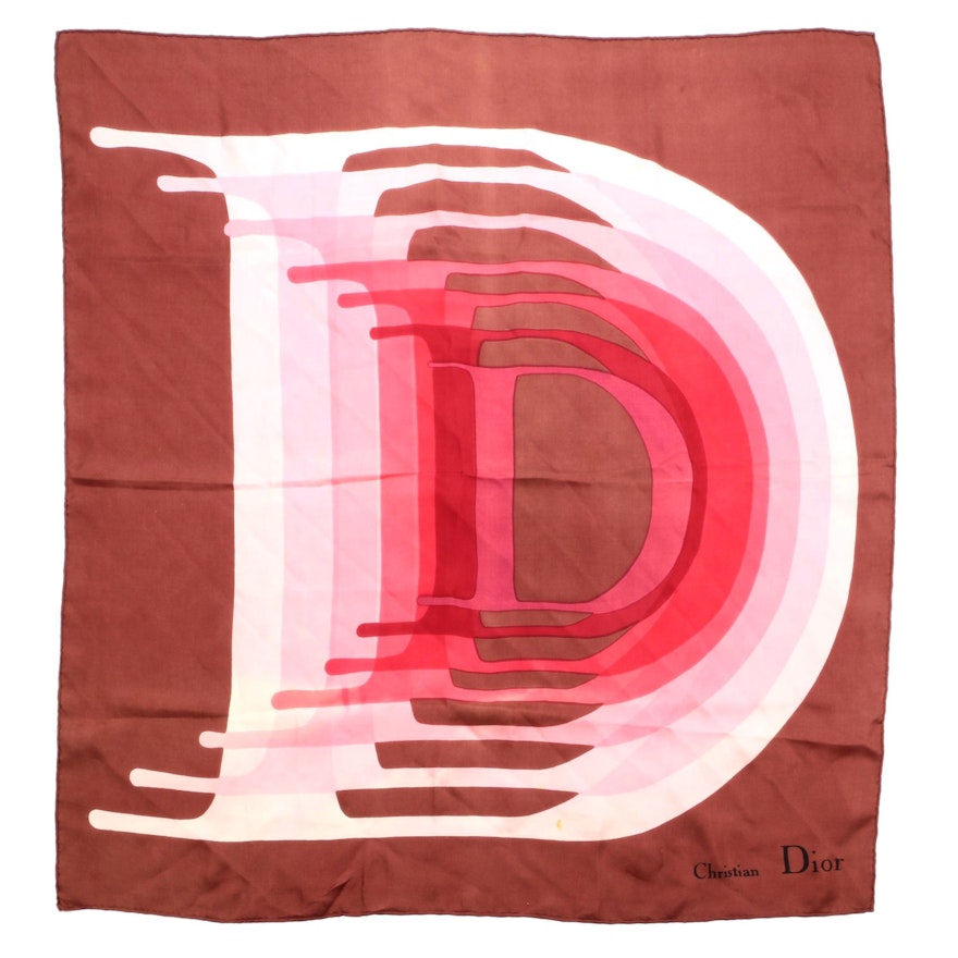 Christian Dior D Patterned Scarf in Brown and Pink