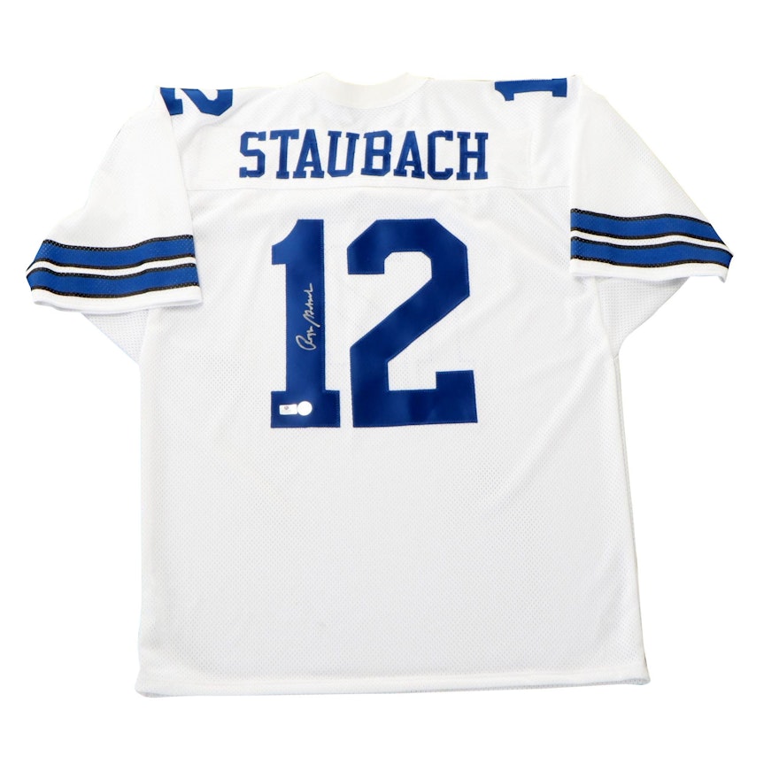 Roger Staubach Signed Dallas Cowboys NFL Football Jersey, Staubach 12 COA