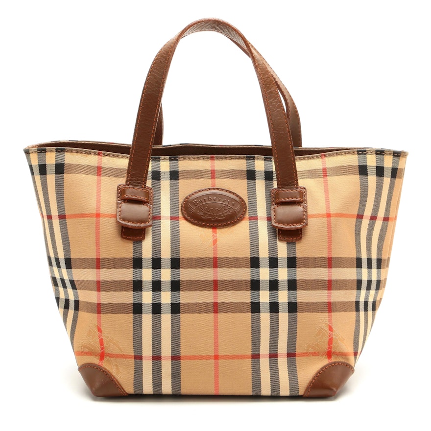 Burberrys "Haymarket Check" and Brown Leather Tote