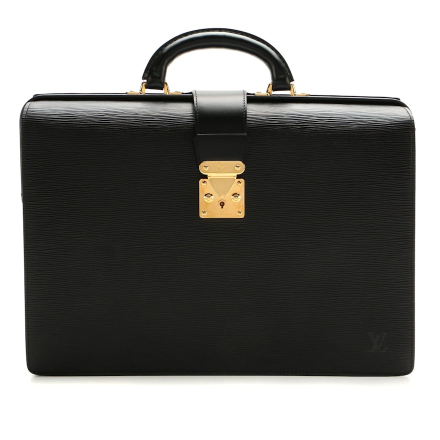 Louis Vuitton Serviette Fermoir Briefcase in Black Epi Leather