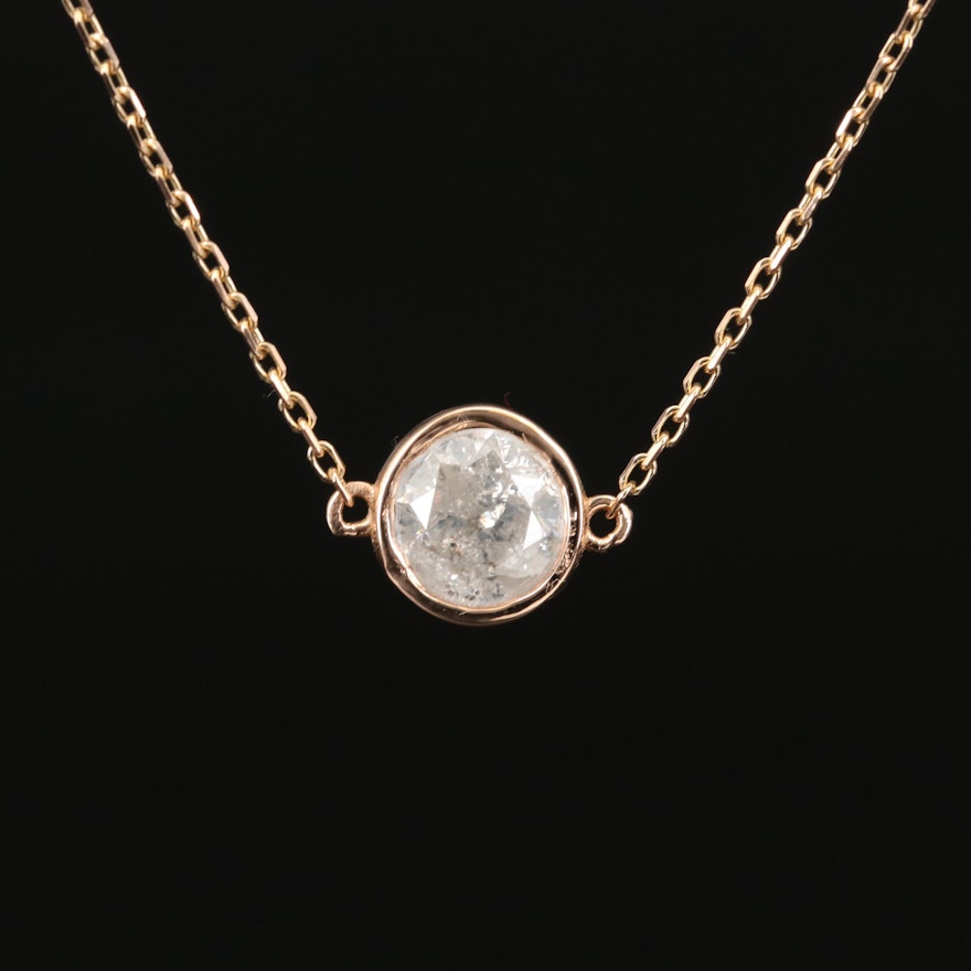 18K 1.00 CT Bezel Set Diamond Solitaire Necklace