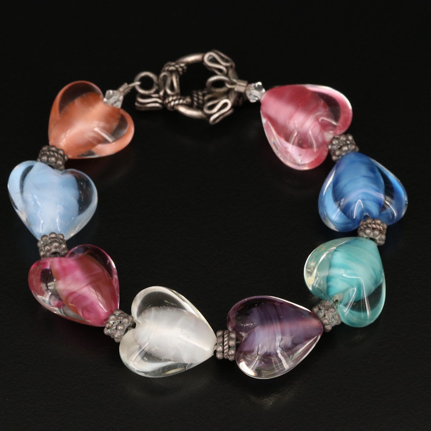 Sterling Silver Glass Heart Bead Bracelet
