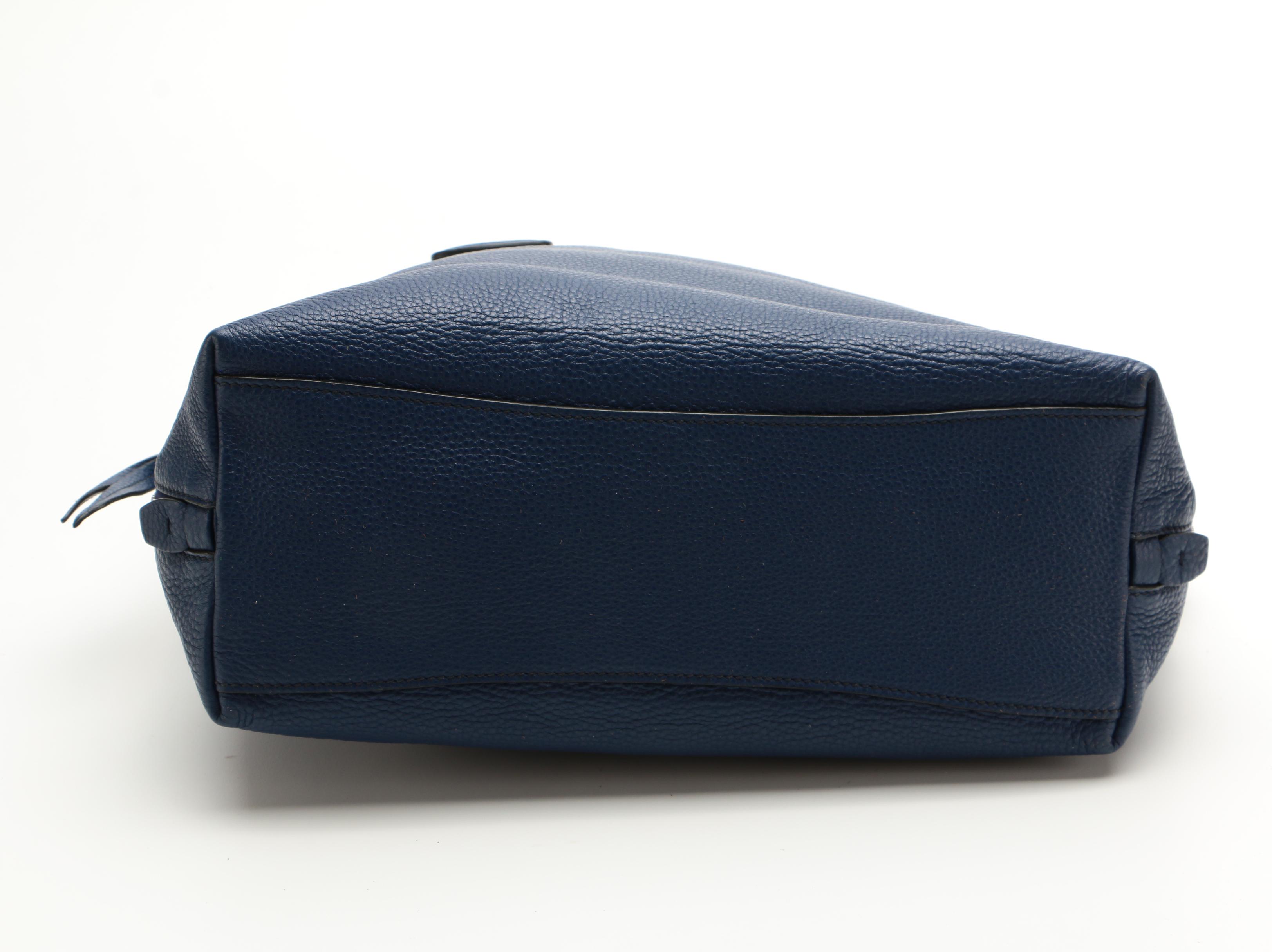 Prada Vitello Daino Leather Side Zip Tote in Indigo