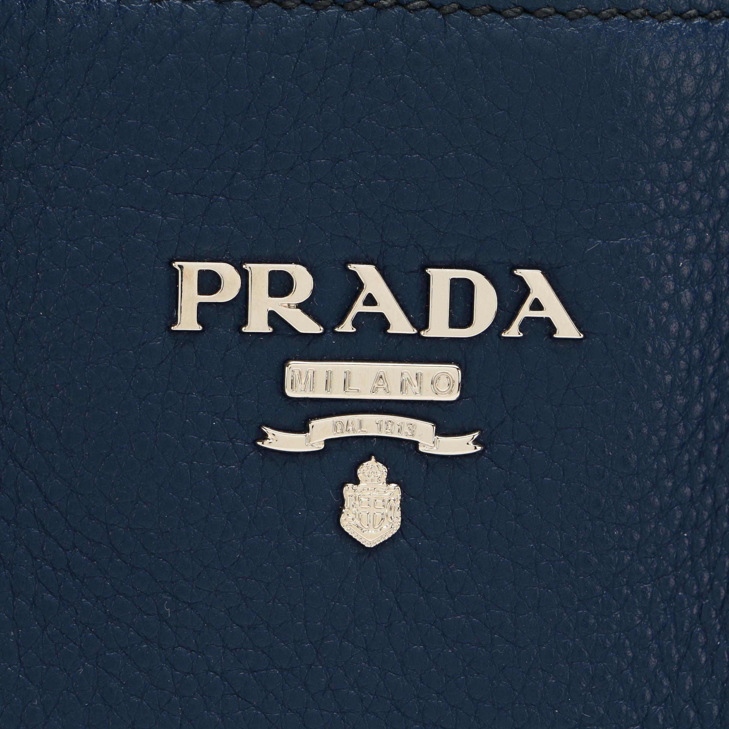 Prada Vitello Daino Leather Side Zip Tote in Indigo