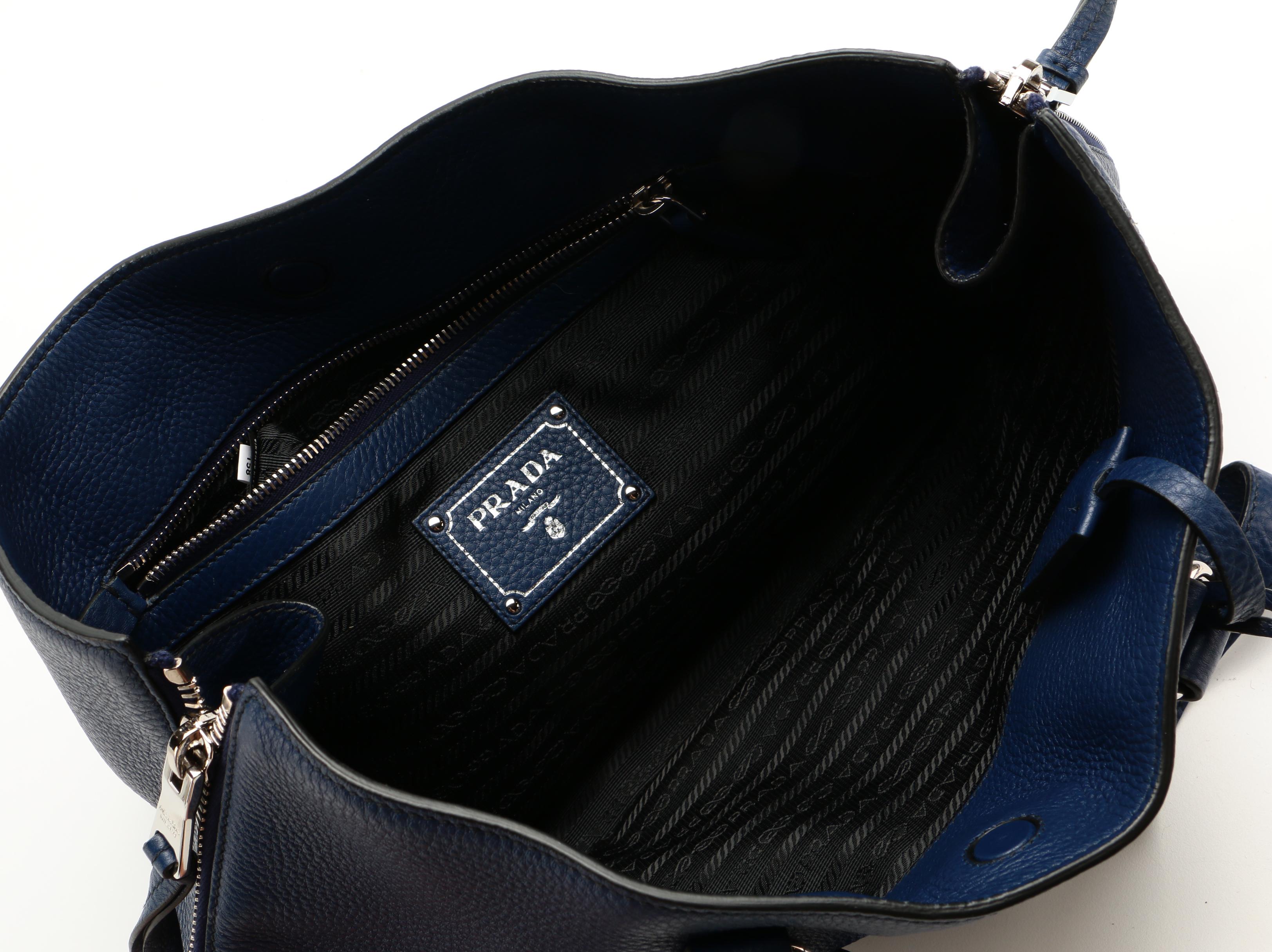 Prada Vitello Daino Leather Side Zip Tote in Indigo