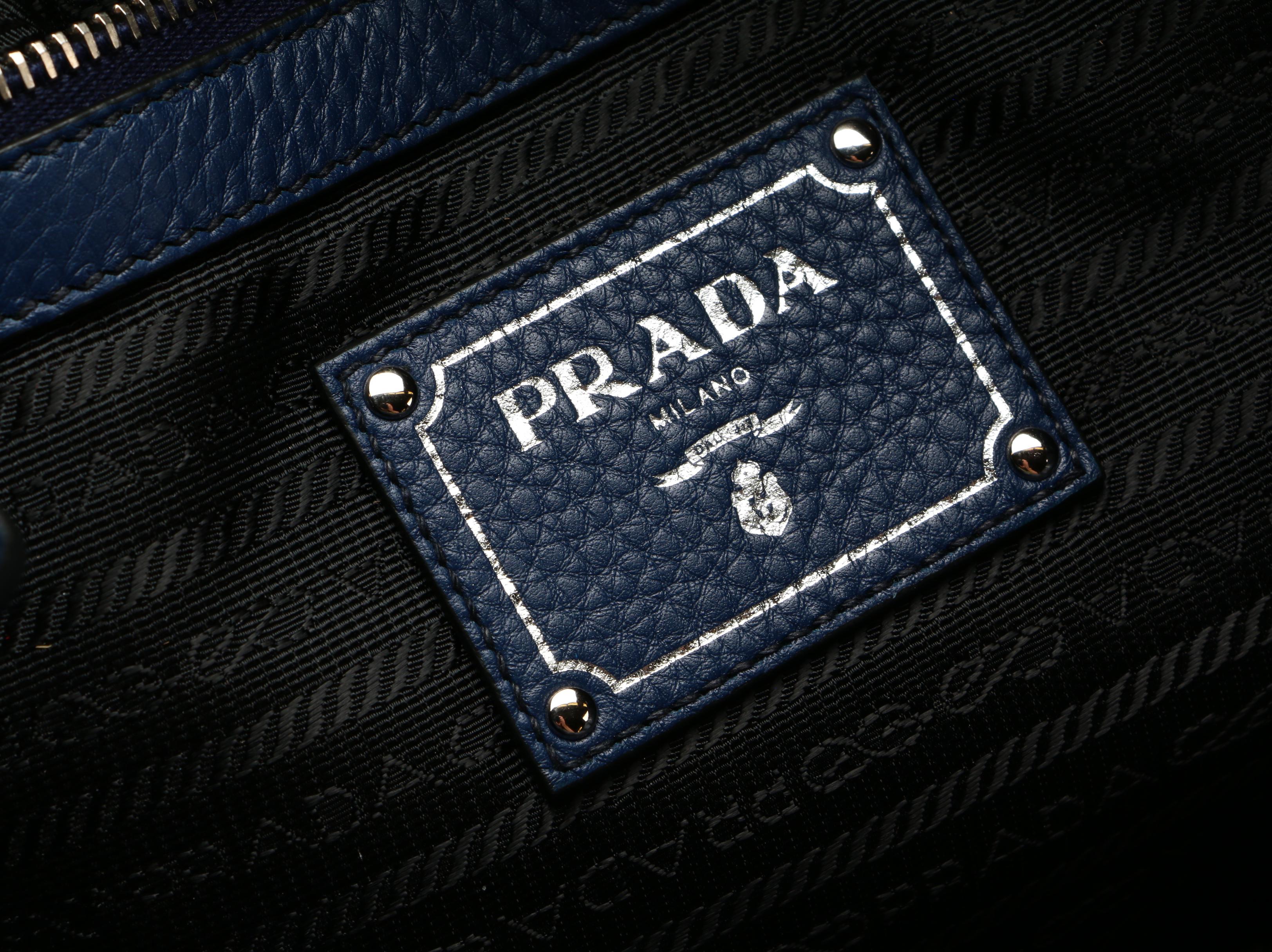 Prada Vitello Daino Leather Side Zip Tote in Indigo