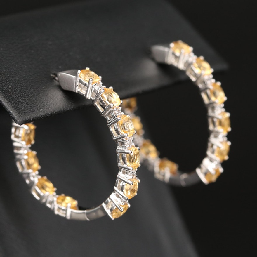 Sterling Citrine and Zircon Inside-Out Hoop Earrings