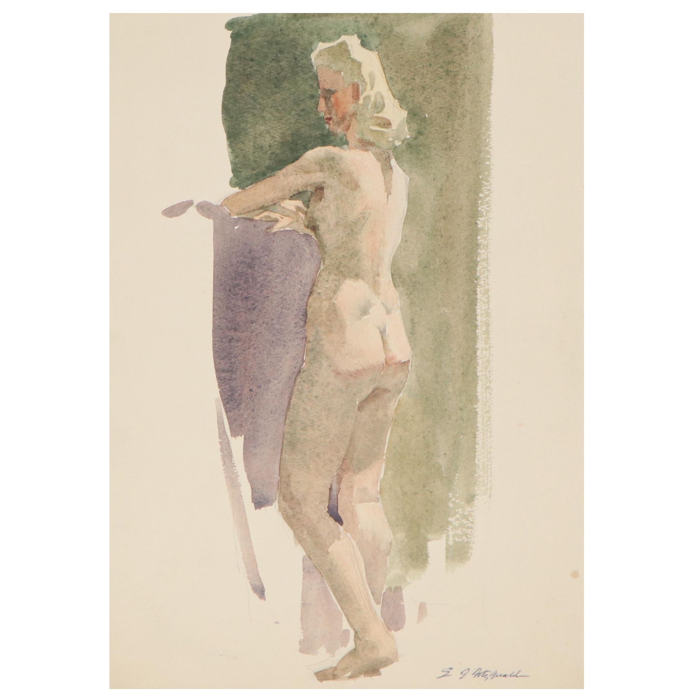 Edmond J. Fitzgerald Watercolor Painting of Standing Nude
