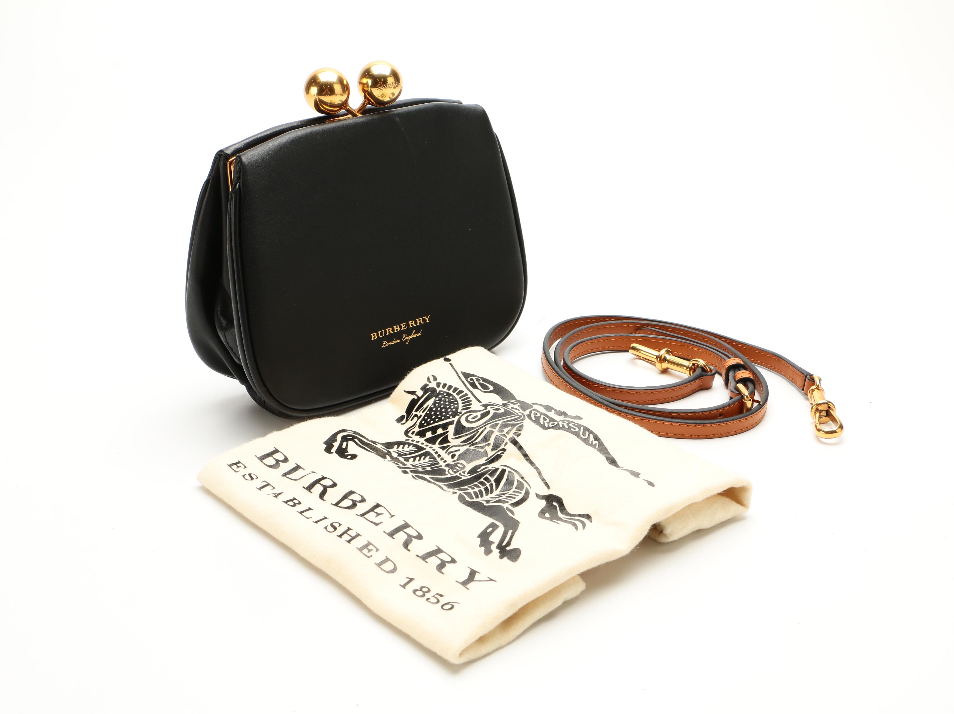Burberry Black Leather Kiss Lock Frame Clutch
