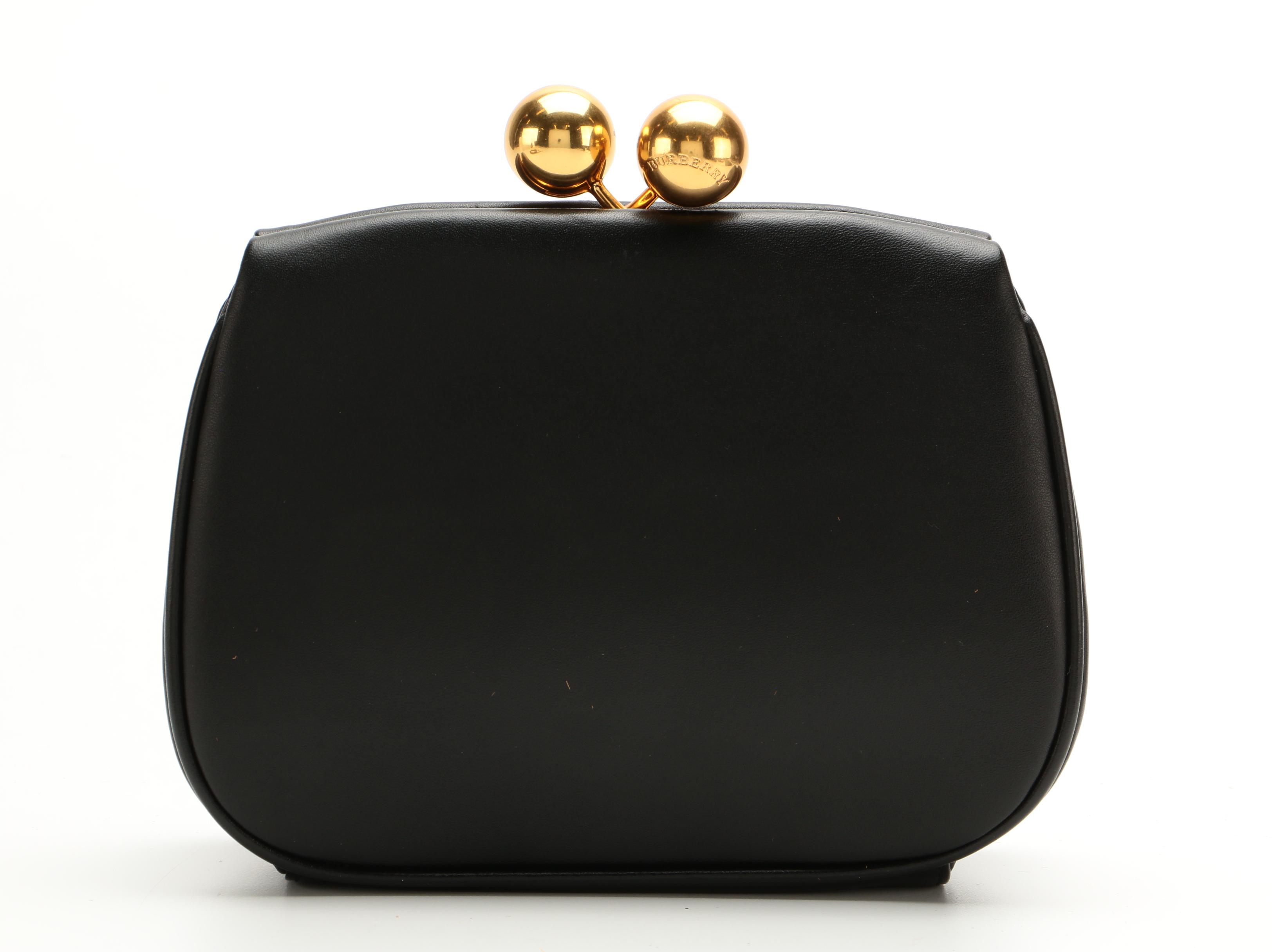 Burberry Black Leather Kiss Lock Frame Clutch