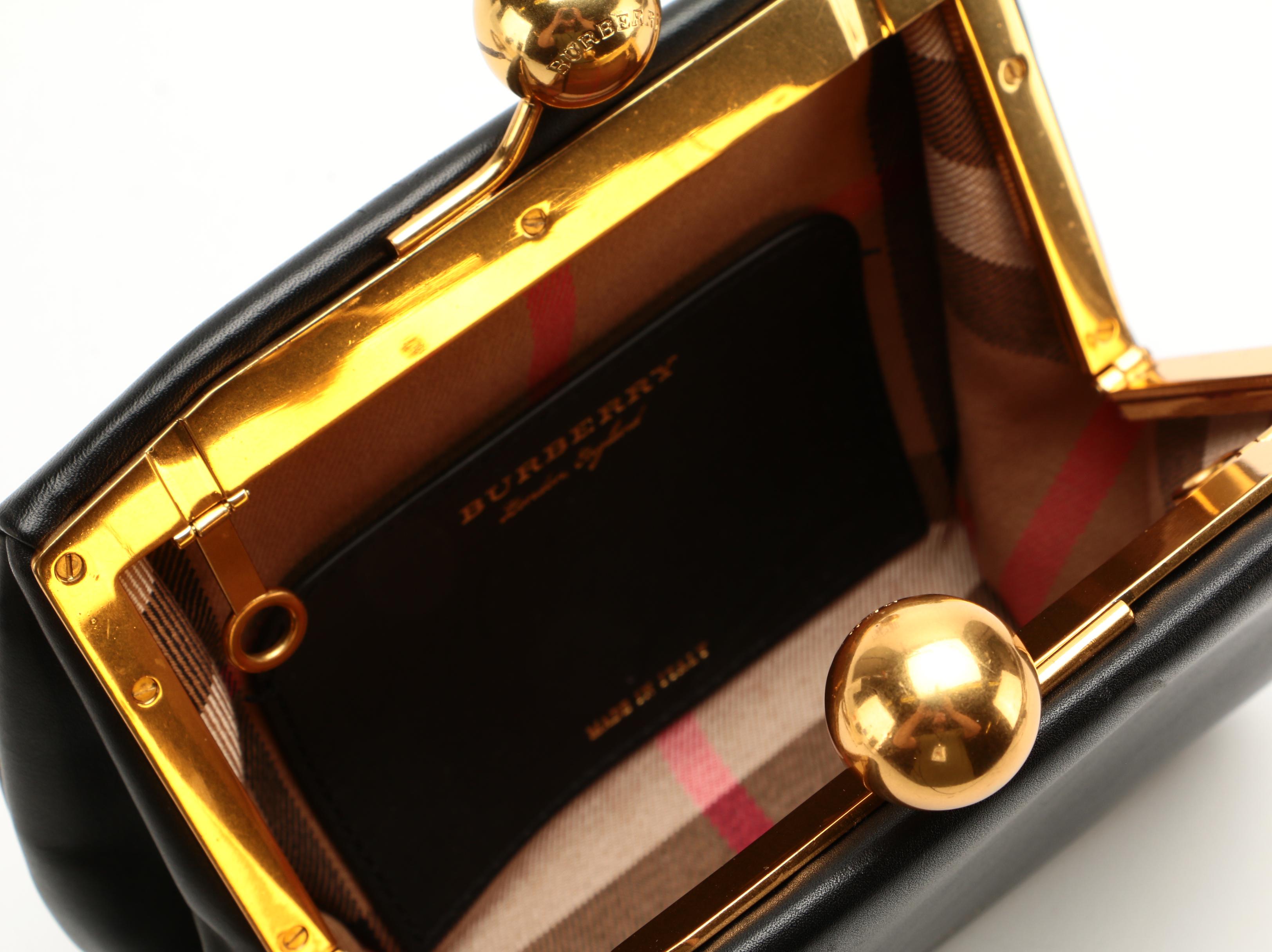 Burberry Black Leather Kiss Lock Frame Clutch