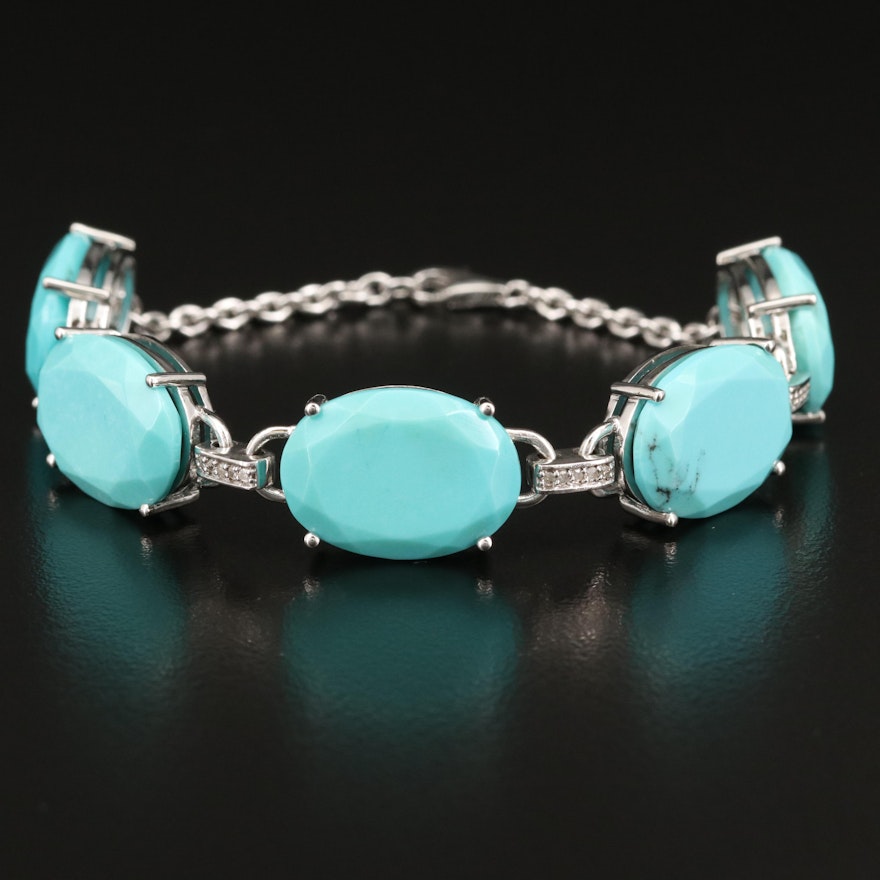 Sterling Silver Turquoise and Diamond Link Bracelet