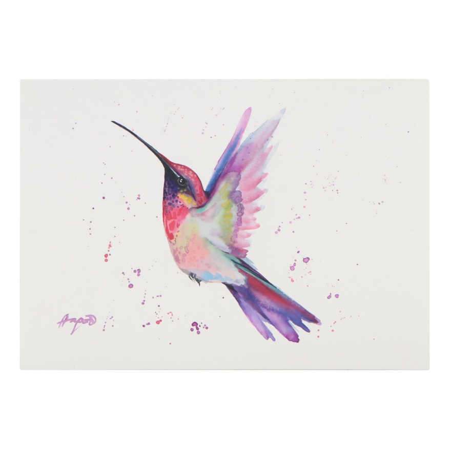Anne Gorywine Watercolor Painting of Hummingbird, 2021