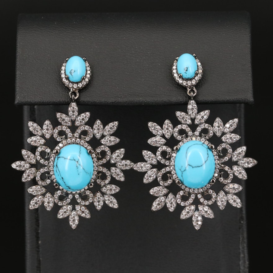 Sterling Faux Turquoise and Cubic Zirconia Earrings