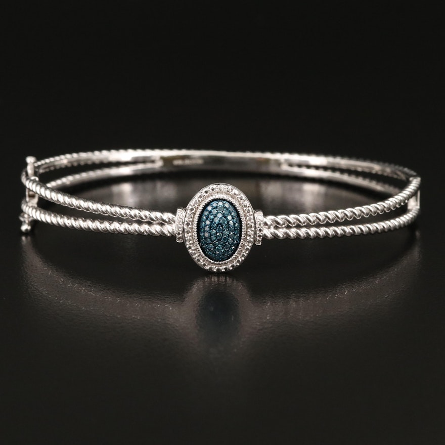 Sterling Silver Blue Diamond Hinged Bangle