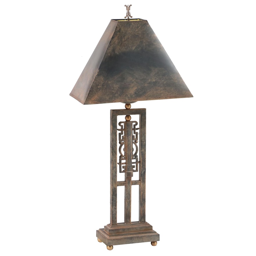 Patinated Metal Chinoiserie Table Lamp